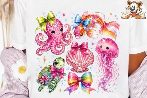 Download Cute Sea Animals with Bows PNG Clipart - Sea animals Collection