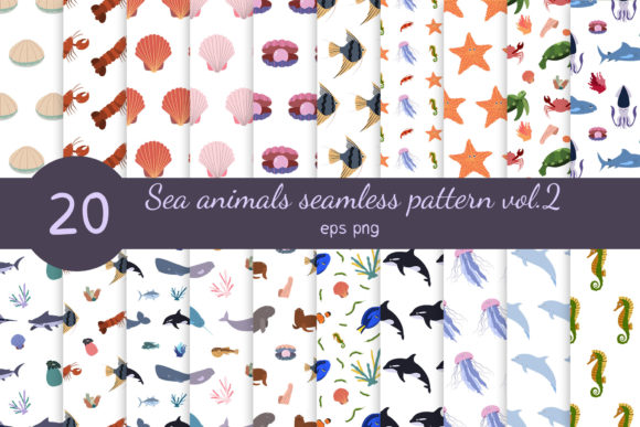 Download Sea Animals Seamless Patterns Vol. 2 - Sea animals Collection
