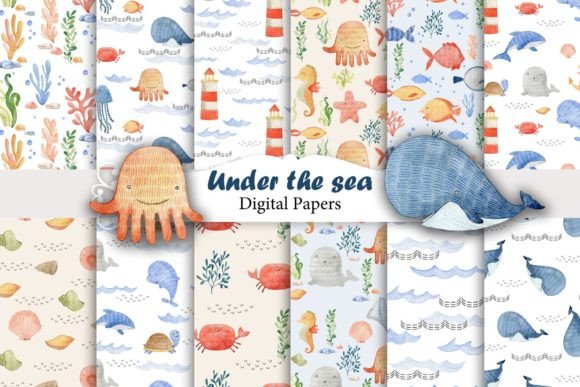 Download Watercolor Sea Animals Seamless Patterns - Sea animals Collection