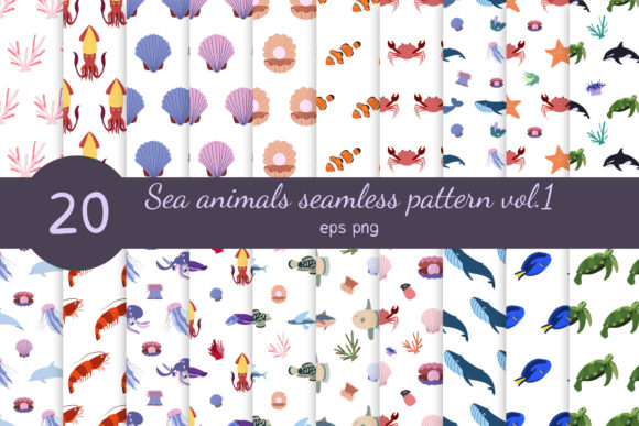 Download Sea Animals Seamless Patterns Vol.1 - Sea animals Collection