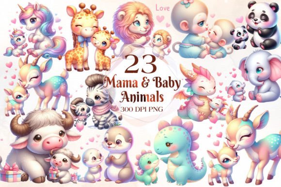 Download Mom and Baby Safari Animal Clipart - Baby safari Collection