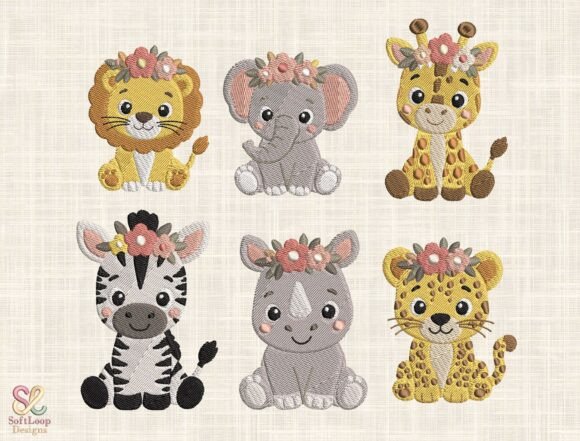 Download Floral Baby Safari Animal Embroidery Bun - Baby safari Collection