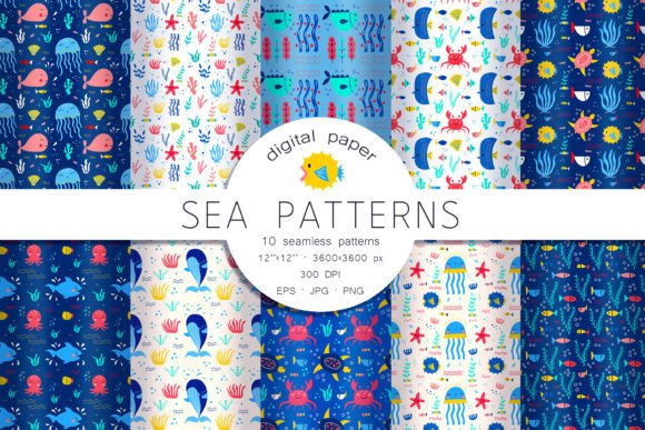 Download Sea Animals Patterns. Kids Patterns - Sea animals Collection