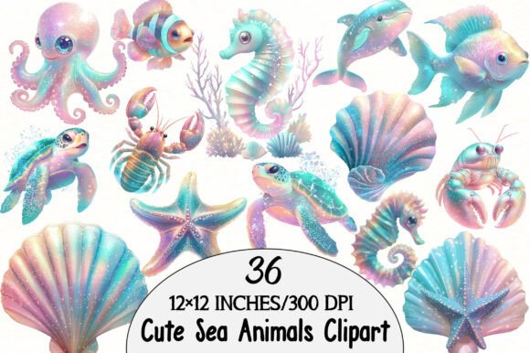 Download Watercolor Cute Sea Animals Clipart - Sea animals Collection