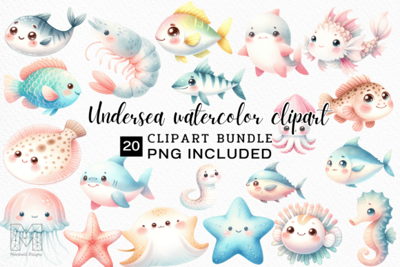 Download Cute Sea Animals Watercolor Clipart - Sea animals Collection