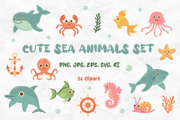 Download Cute Sea Animals Set - Sea animals Collection