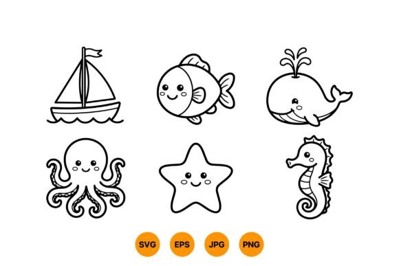 Download Cute Sea Animals Clipart Set - Sea animals Collection