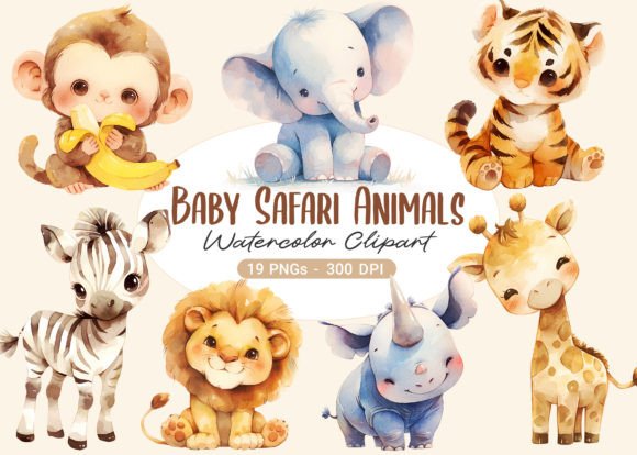 Download Baby Safari Animals Watercolor Clipart - Baby safari Collection