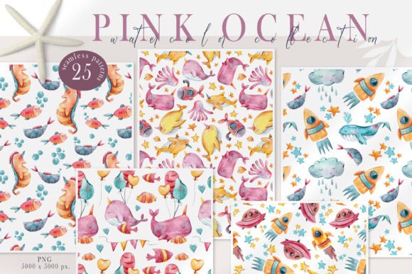 Download Watercolor Sea Animals Seamless Patterns - Sea animals Collection