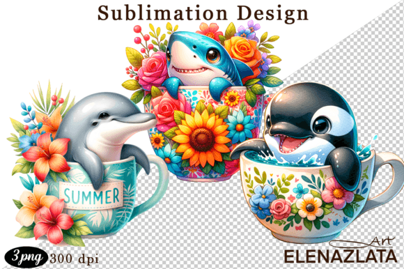 Download Cute Sea Animals in a Cup for Clipart - Sea animals Collection