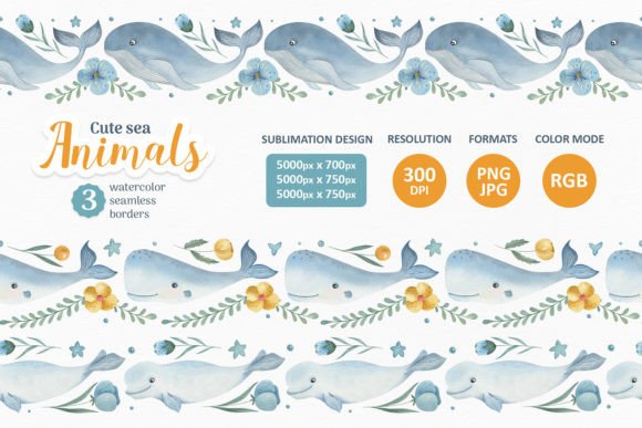 Download Sea Animals Watercolor Seamless Borders - Sea animals Collection