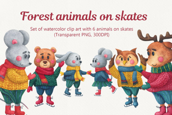 Download Watercolor Forest Animals on Skates - Forest animals Collection