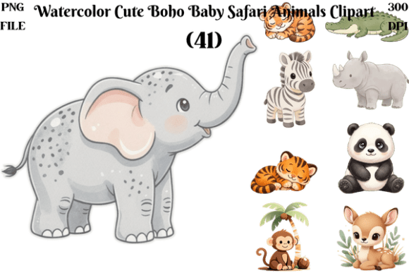 Download .Watercolor Cute Boho Baby Safari Animal - Baby safari Collection
