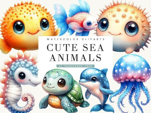 Download Cute Sea Animals Clipart Bundle - Sea animals Collection