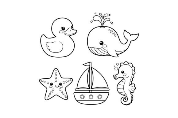 Download Cute Sea Animals Set Flat Design Vector - Sea animals Collection