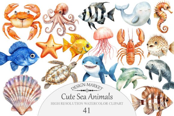 Download Cute Sea Animals Clipart - Sea animals Collection