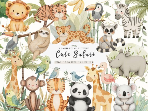Download Watercolor Cute Boho Baby Safari Animals - Baby safari Collection