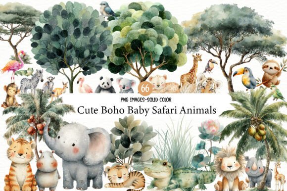Download Watercolor Cute Boho Baby Safari Animals - Baby safari Collection