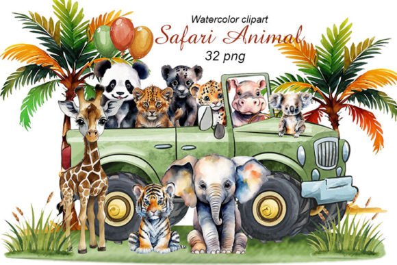 Download Baby Safari Animals Watercolor Clipart - Baby safari Collection