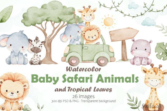 Download Watercolor Baby Safari Animals - Baby safari Collection